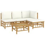 vidaXL Salon de jardin 5 Pièces avec coussins blanc crème bambou