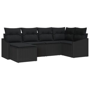 vidaXL Ensemble de Canapé de Jardin 6 Pièces avec Coussins Rattan Poly Noir
