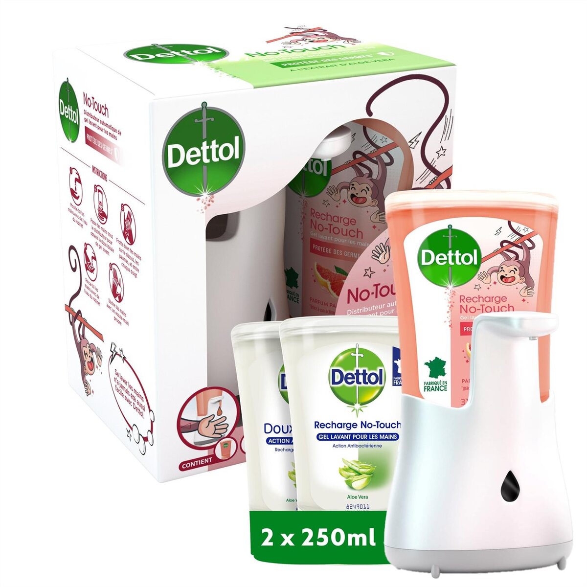 Dettol No-Touch Distributeur Automatique de Savon + Recharge Hydrating Aloe  Vera