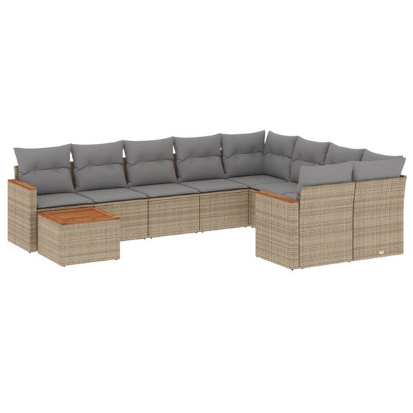 vidaXL Salon de jardin et coussins 10 Pièces mélange beige résine tressée