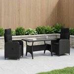 vidaXL Ensemble de repas extérieur 3 pc Noir polyrotin