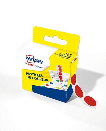 Boîte distributrice de 150 pastilles adhésives Ø15 mm Rouge AVERY