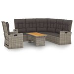 vidaXL Salon de jardin 3 Pièces avec coussins Gris Résine tressée