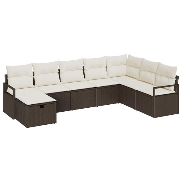 vidaXL Ensemble de canapé de jardin avec coussin 8 Pièces Marron et crème