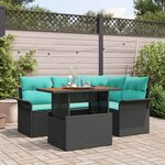 vidaXL Ensemble de canapé de jardin avec coussin 5 Pièces Noir et bleu