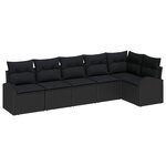 vidaXL Ensemble de canapé de jardin avec coussin 6 Pièces Noir Poly rotin