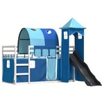 vidaXL Lit superposé avec toboggan et rideaux bleu 90x190 cm