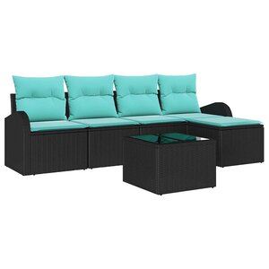 vidaXL Ensemble de Canapés 6 Pièces Noir et turquoise polyrotin