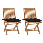 vidaXL Chaises de jardin lot de 2 et coussins noir Bois de teck massif