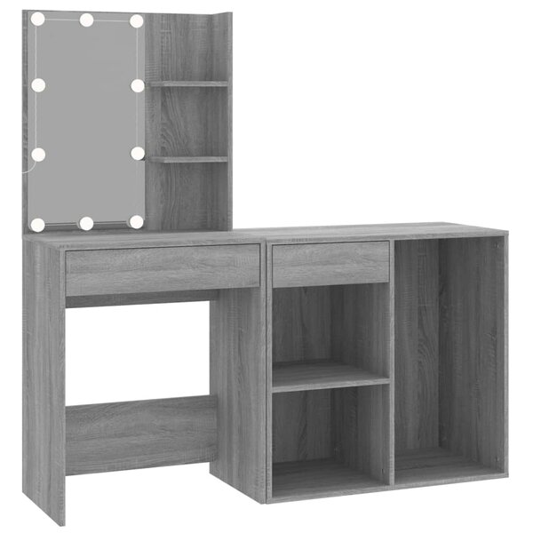 vidaXL Coiffeuse à LED avec armoire Sonoma gris Bois d'ingénierie