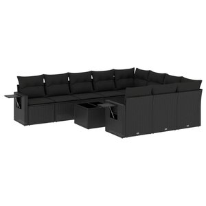 vidaXL Salon de jardin 11 Pièces avec coussins noir résine tressée
