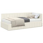 vidaXL Cadre de lit d'angle avec matelas Crème 90 x 200 cm Velours