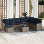 vidaXL Salon de jardin 9 Pièces avec coussins gris résine tressée