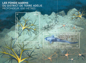 Bloc de 2 timbres TAAF - Les fonds marins du District de Terre Adélie - Profondeur : 1250 mètres