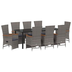 vidaXL Ensemble de salle à manger pour jardin 9 Pièces Gris polyrotin