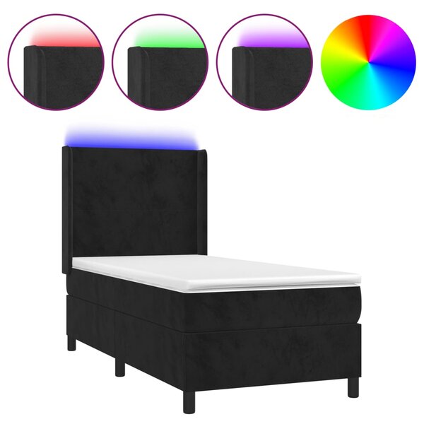 vidaXL Sommier à lattes de lit matelas et LED Noir 80x200cm Velours