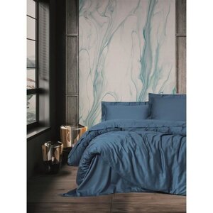 Parure de lit - housse de couette 220 x 240 + 2 taies d'oreiller 60 x 60 - Satiné coton - Bleu