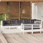 vidaXL Salon de jardin 9 Pièces avec coussins blanc bois de pin massif