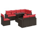vidaXL Salon de jardin avec coussins 9Pièces marron résine tressée acacia