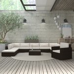 vidaXL Salon de jardin 11 Pièces avec coussins Résine tressée Marron