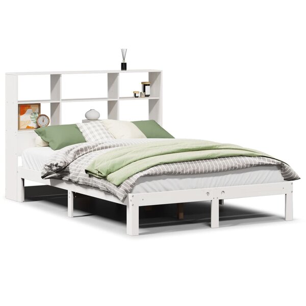 vidaXL Lit bibliothèque sans matelas blanc 160x200 cm bois pin massif