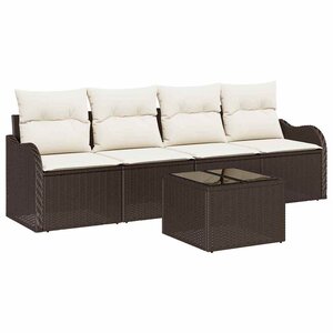 vidaXL Ensemble de canapé de jardin 5 Pièces Marron Poly rotin