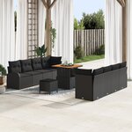 Ensemble de canapé de jardin 11 pièces avec coussins noir poly rotin acacia