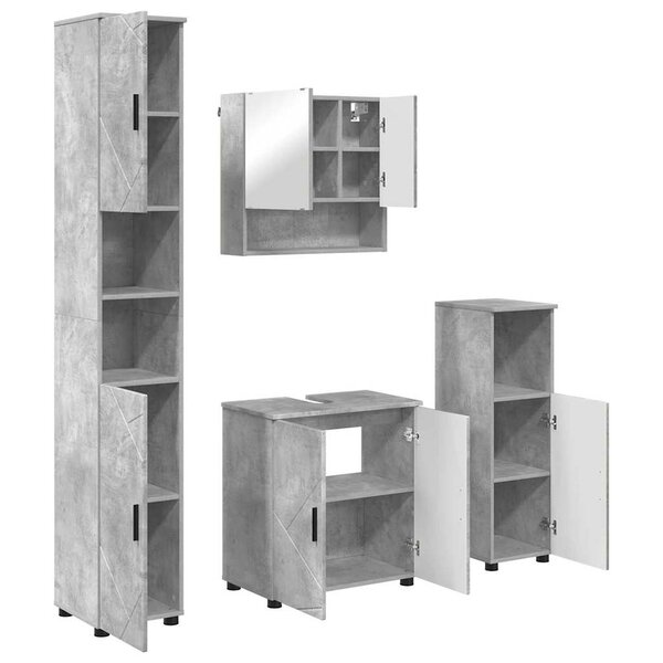 vidaXL Ensemble de mobilier de salle de bain 4 Pièces Gris béton