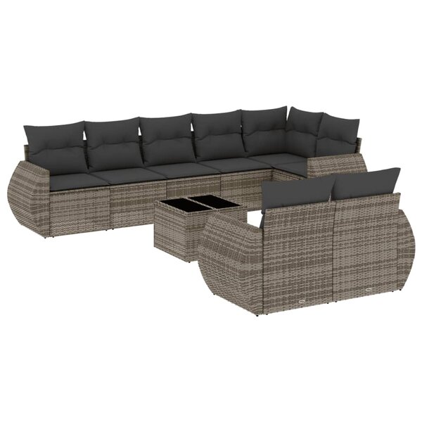 vidaXL Salon de jardin 9 Pièces avec coussins gris résine tressée