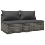 vidaXL Salon de jardin 2 Pièces avec coussins Résine tressée Gris