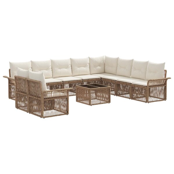 vidaXL Ensemble de canapé de jardin 11 Pièces Beige polyrotin