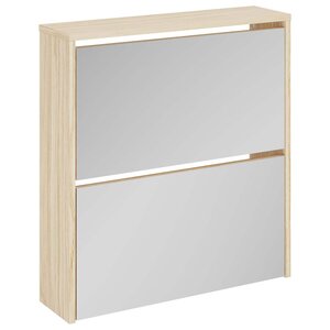 vidaXL Meuble à chaussures 2 étages avec miroir 63x17x67 cm Chêne