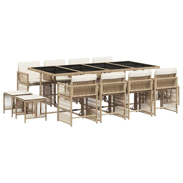 vidaXL Ensemble à manger de jardin et coussins 13 Pièces beige