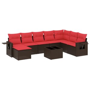 vidaXL Salon de jardin avec coussins 9 Pièces marron résine tressée