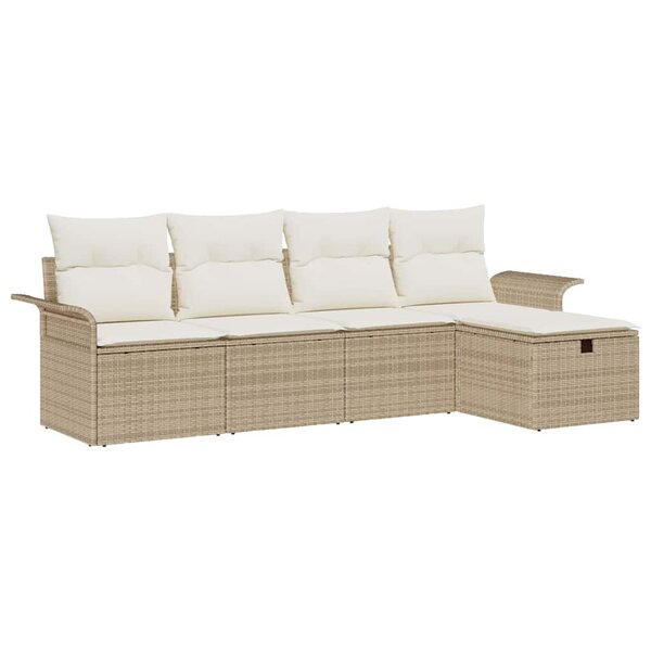 vidaXL Ensemble de canapé de jardin 5 Pièces Beige et crème polyrotin