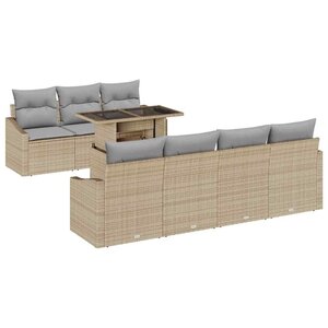 vidaXL Ensemble de canapé de jardin avec coussin 8 Pièces Beige polyrotin