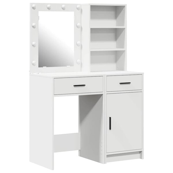 vidaXL Ensemble de table de maquillage avec LED avec porte 2 Pièces Blanc