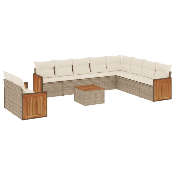 vidaXL Salon de jardin 11 Pièces avec coussins beige résine tressée