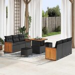 vidaXL Ensemble de canapé de jardin 9 Pièces Noir 80 x 80 x 71 cm