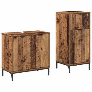 vidaXL Ensemble de mobilier de salle de bain Plaid 2 Pièces Bois ancien