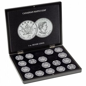 Coffret noir pour 20 pièces de 1 once argent Maple Leaf.