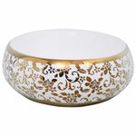 vidaXL Vasque à poser blanc et doré ovale 59x40x15 cm céramique