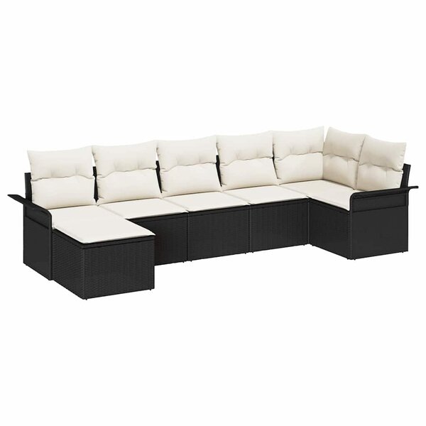 vidaXL Ensemble de canapé de jardin avec coussin 7 Pièces Noir Poly rotin