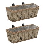 vidaXL Jardinière de balcon 2 Pièces Osier avec doublure en PE 40 cm