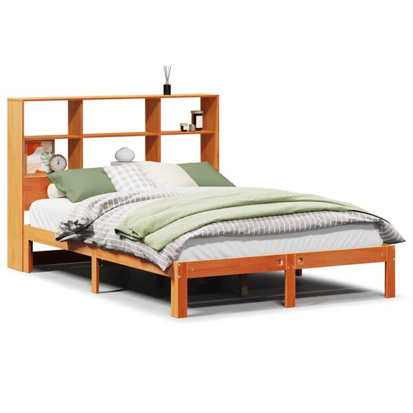 vidaXL Lit bibliothèque sans matelas cire marron 120x200 cm pin massif