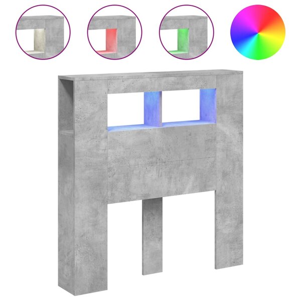 vidaXL Tête de lit à LED gris béton 100x18 5x103 5cm bois d'ingénierie