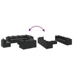 vidaXL Salon de jardin 9 Pièces avec coussins Noir Résine tressée