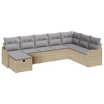 Ensemble de canapé de jardin 8 pièces avec coussins en poly rotin beige