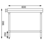 Table inox avec dosseret - gamme 600 - vogue -  - inox900x600 600x600x600mm