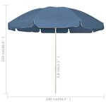 vidaXL Parasol de plage Bleu 240 cm